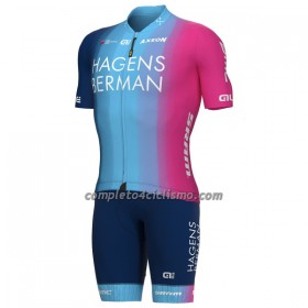 Completo Maglia + Pantaloncino con bretelle 2022 Hagens Berman Axeon Manica Corta Fucsia Azzurra